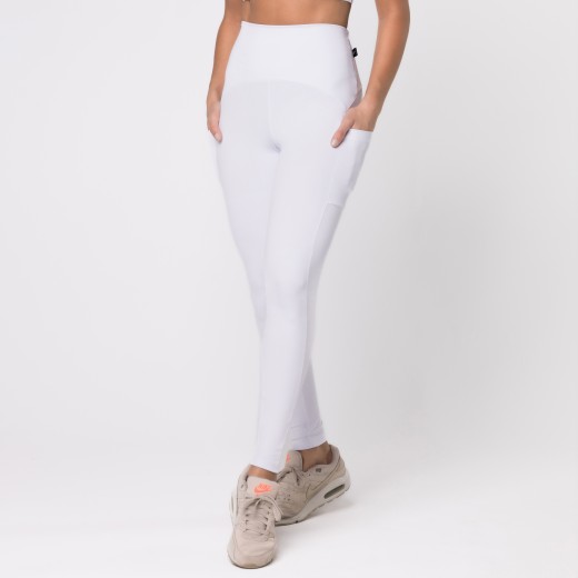 Calça Legging Com Três Bolsos Branca