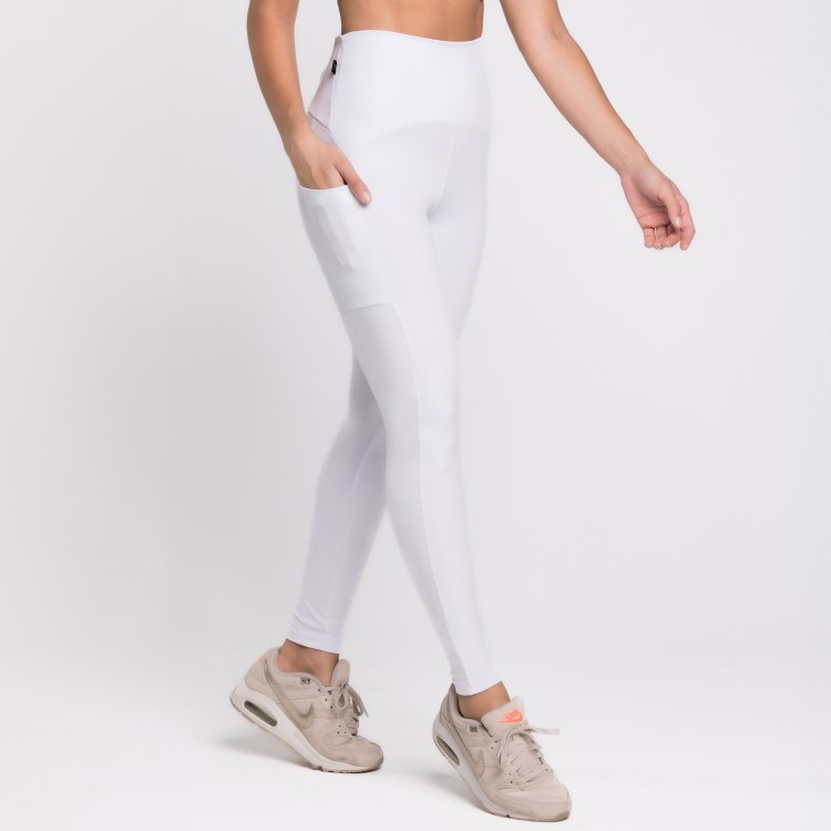 Calça Legging Com Três Bolsos Branca