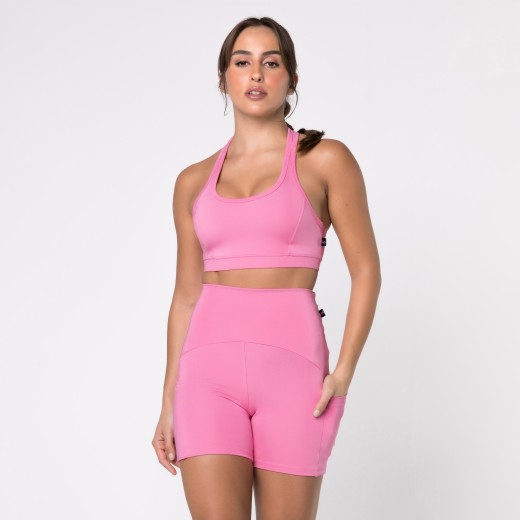 Short Fitness Com Três Bolsos Rosa