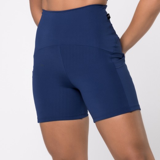 Short Fitness Com Três Bolsos Azul Marinho
