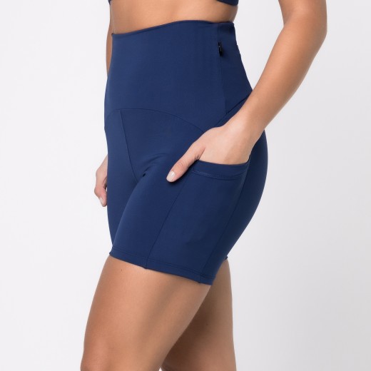Short Fitness Com Três Bolsos Azul Marinho