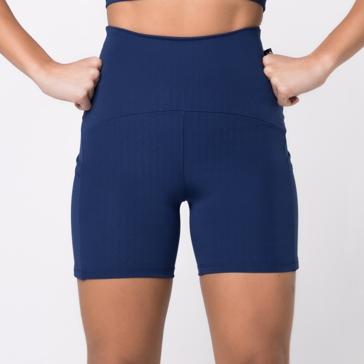 Short Fitness Com Três Bolsos Azul Marinho
