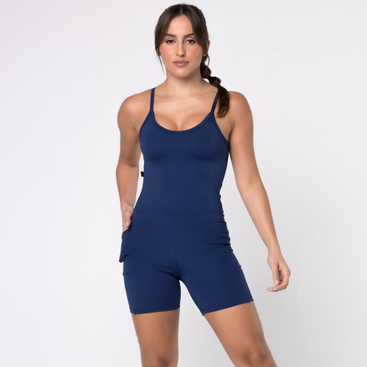 Macaquinho Fitness com Bolsos Laterais Azul Marinho