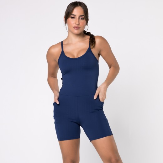Macaquinho Fitness com Bolsos Laterais Azul Marinho