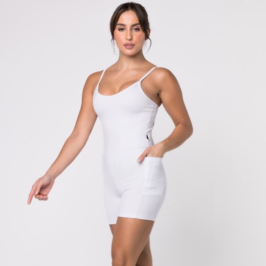 Macaquinho Fitness com Bolsos Laterais Branco