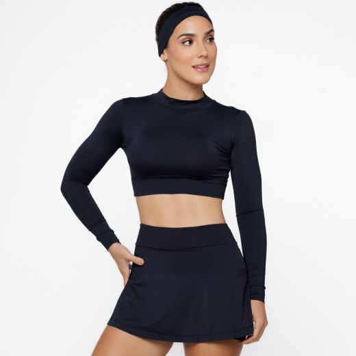 Blusa Cropped de Manga Longa com Proteção UV50+ Preta
