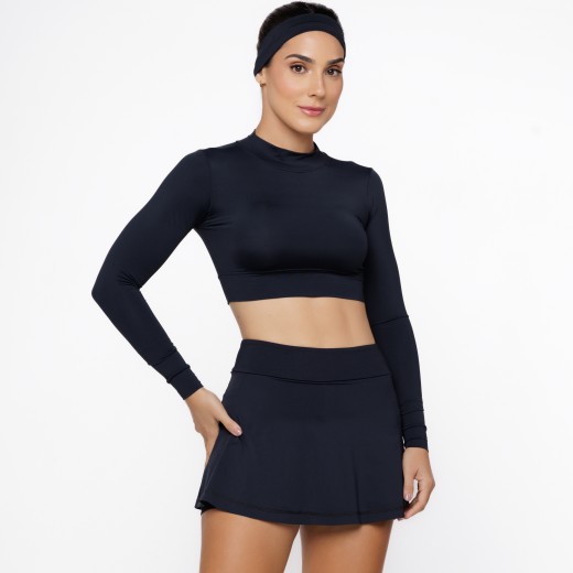 Blusa Cropped de Manga Longa com Proteção UV50+ Preta