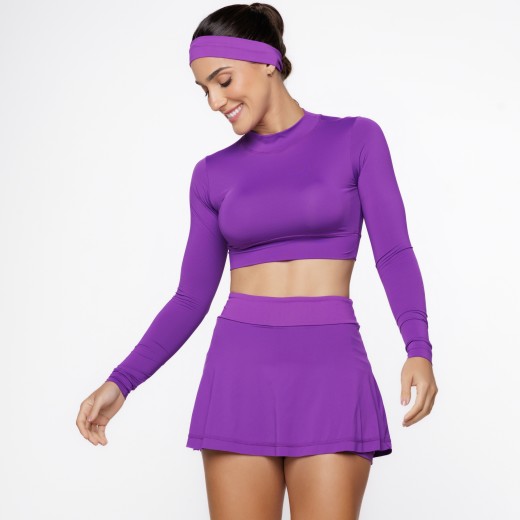 Blusa Cropped de Manga Longa com Proteção UV50+ Roxa