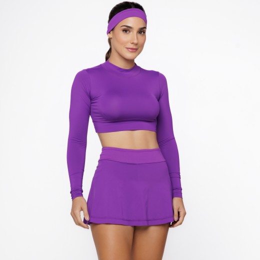 Blusa Cropped de Manga Longa com Proteção UV50+ Roxa