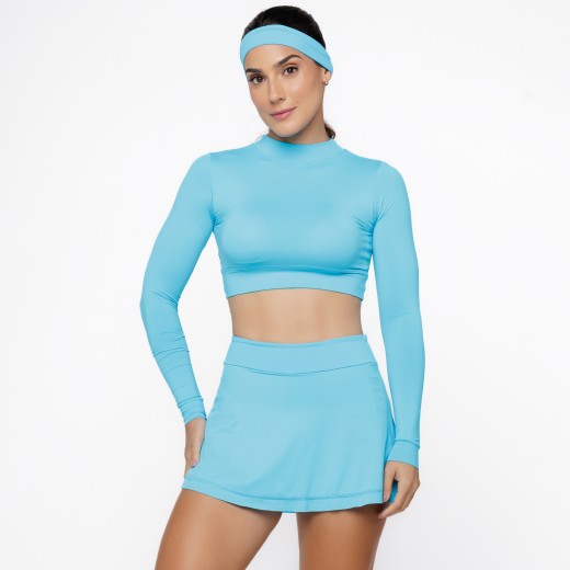 Blusa Cropped de Manga Longa com Proteção UV50+ Azul