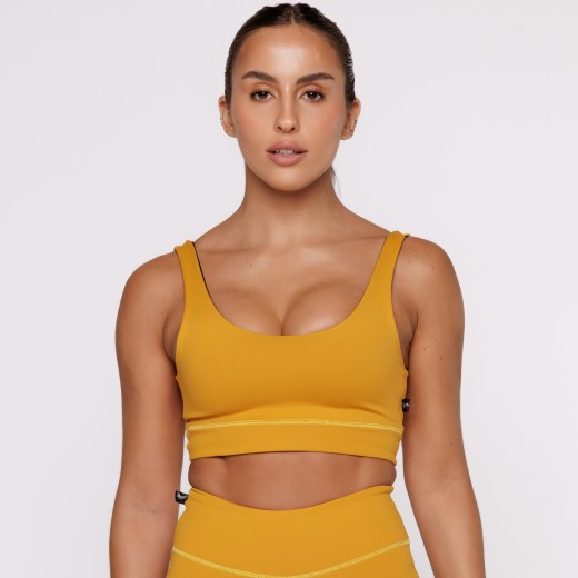 Top Fitness Reversível Mostarda Tenha Dois Looks em Uma Só Peça