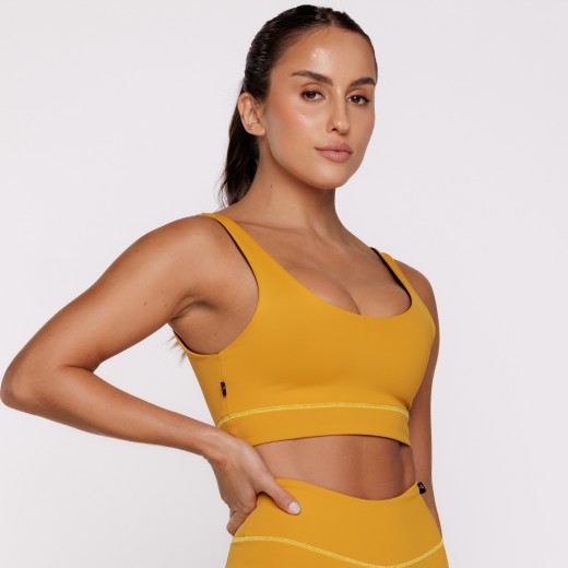 Top Fitness Reversível Mostarda Tenha Dois Looks em Uma Só Peça