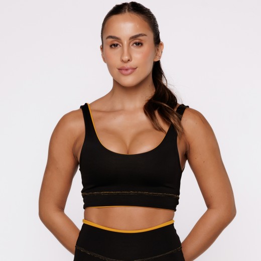 Top Fitness Reversível Mostarda Tenha Dois Looks em Uma Só Peça