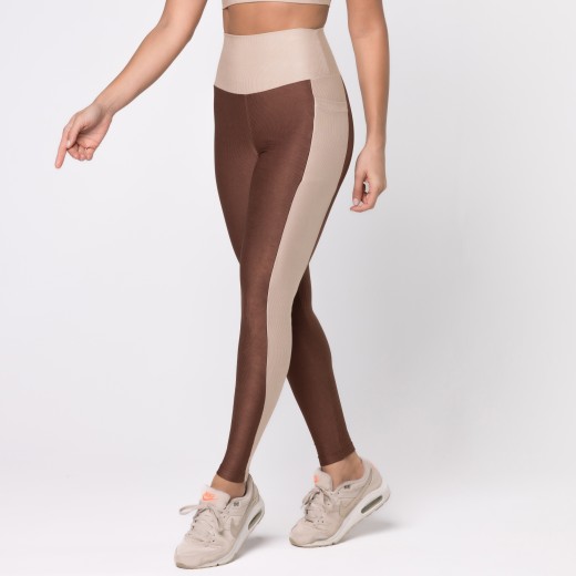 Legging Fitness Canelada Colors Com Bolsos Laterais Marrom
