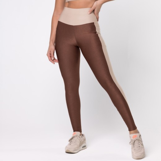 Legging Fitness Canelada Colors Com Bolsos Laterais Marrom