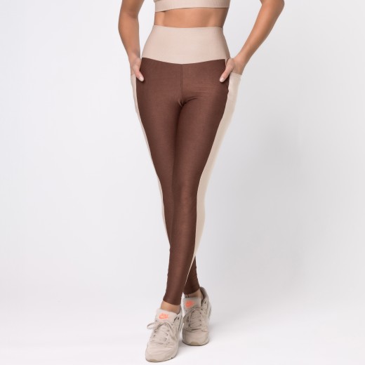 Legging Fitness Canelada Colors Com Bolsos Laterais Marrom