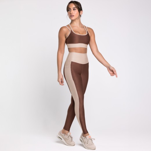 Legging Fitness Canelada Colors Com Bolsos Laterais Marrom