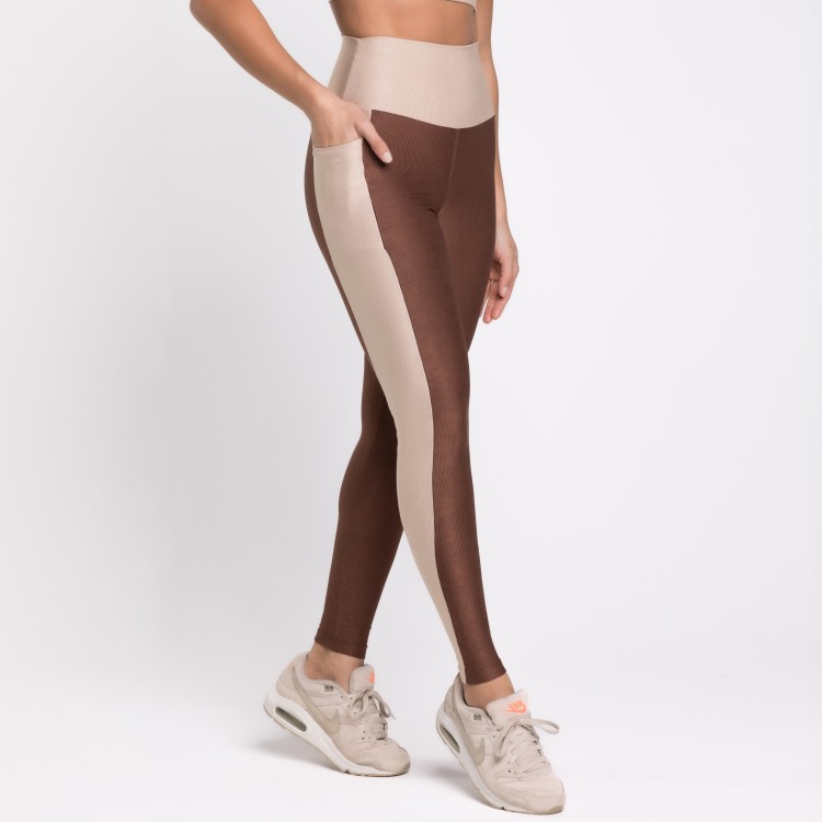 Legging Fitness Canelada Colors Com Bolsos Laterais Marrom