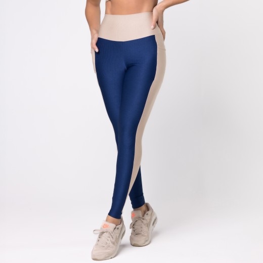 Legging Fitness Canelada Colors Com Bolsos Laterais Azul Marinho