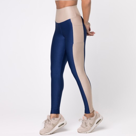 Legging Fitness Canelada Colors Com Bolsos Laterais Azul Marinho