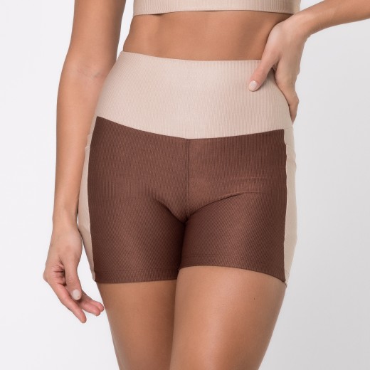 Short Fitness Canelado Com Bolsos Laterais Colors Marrom