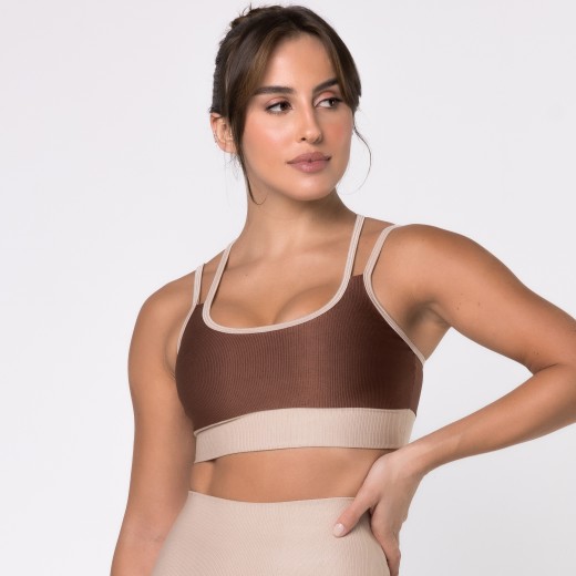 Top Fitness Canelado com Alças Duplas Colors Marrom