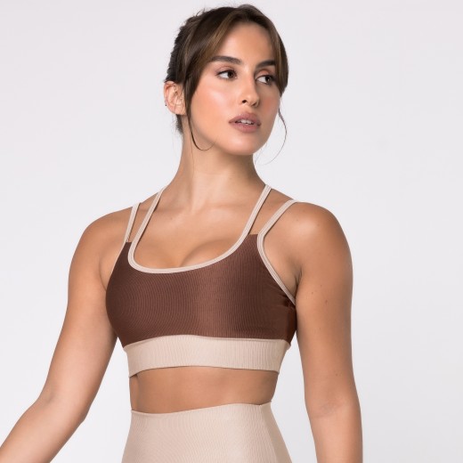Top Fitness Canelado com Alças Duplas Colors Marrom
