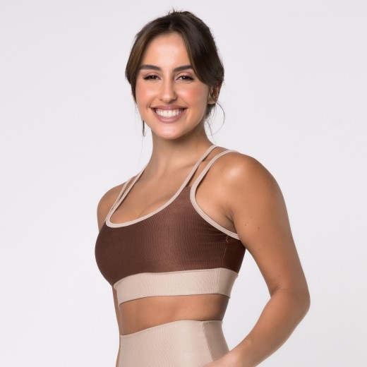 Top Fitness Canelado com Alças Duplas Colors Marrom