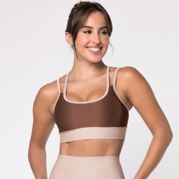 Top Fitness Canelado com Alças Duplas Colors Marrom
