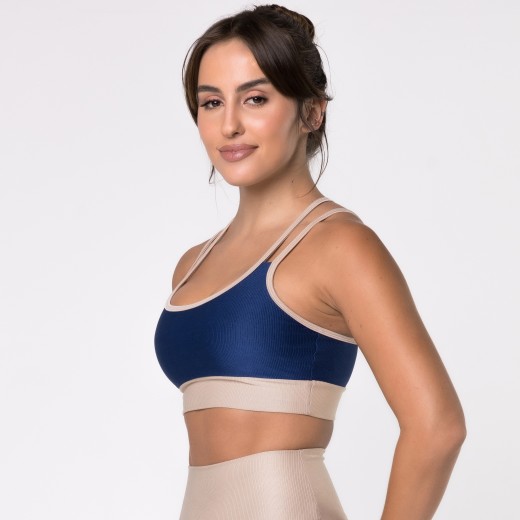 Top Fitness Canelado com Alças Duplas Colors Azul Marinho