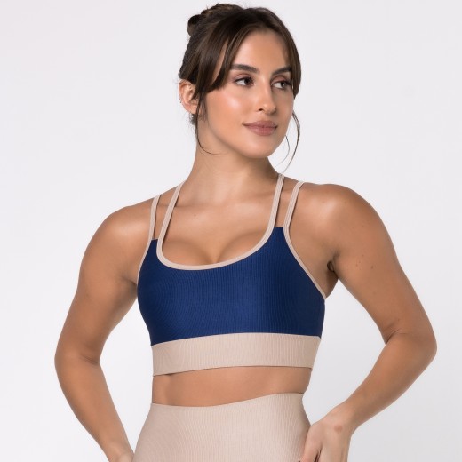 Top Fitness Canelado com Alças Duplas Colors Azul Marinho