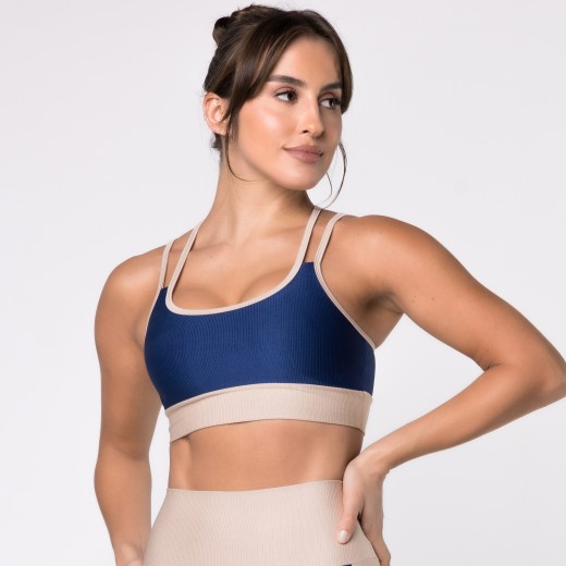 Top Fitness Canelado com Alças Duplas Colors Azul Marinho