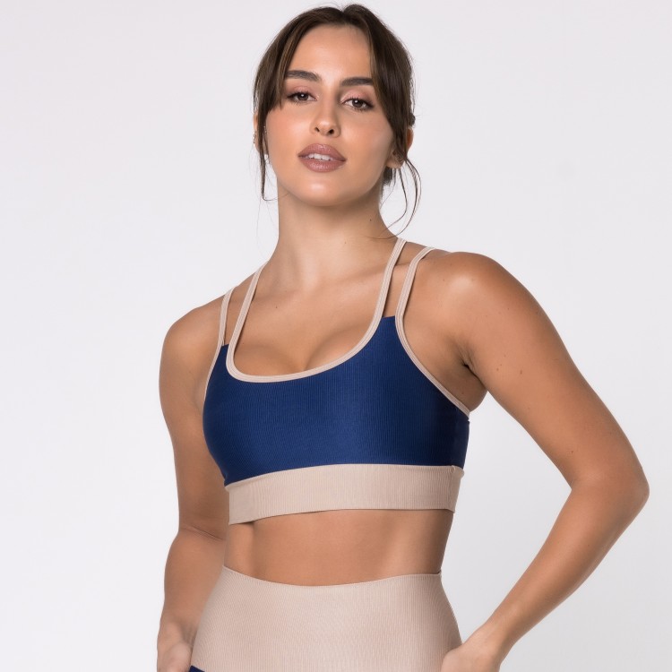 Top Fitness Canelado com Alças Duplas Colors Azul Marinho