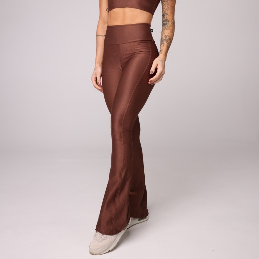 Calça Flare Canelada Marrom