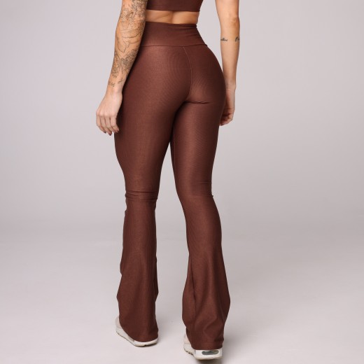 Calça Flare Canelada Marrom