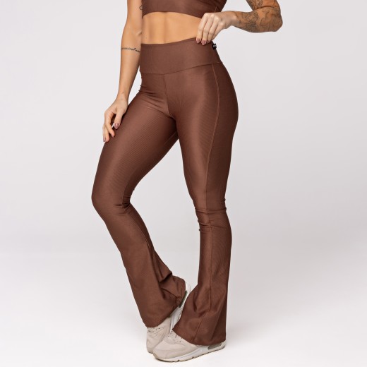 Calça Flare Canelada Marrom