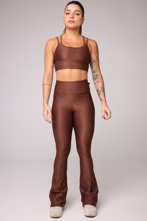 Calça Flare Canelada Marrom
