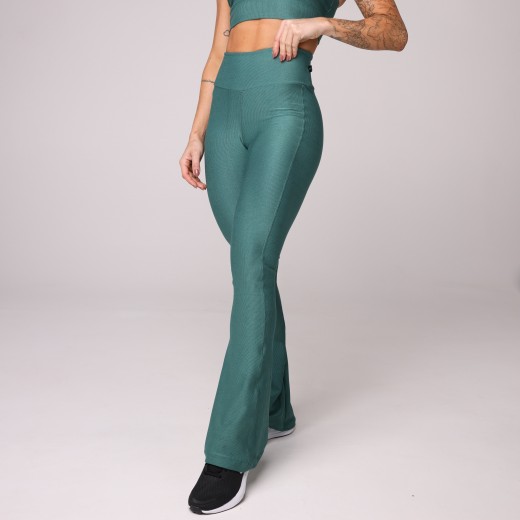 Calça Flare Canelada Verde