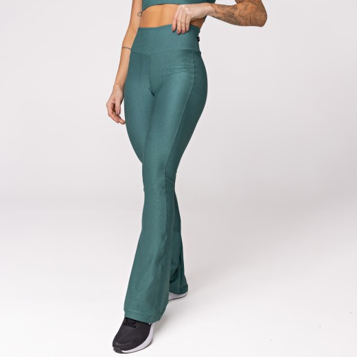 Calça Flare Canelada Verde