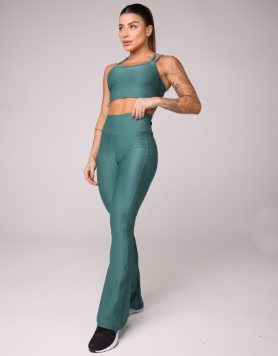 Calça Flare Canelada Verde
