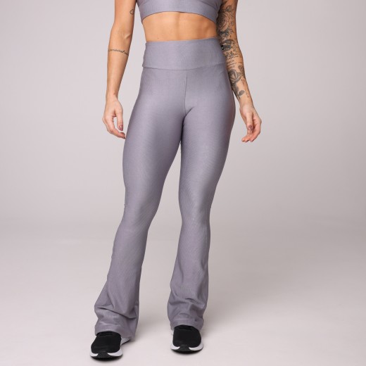 Calça Flare Canelada Cinza