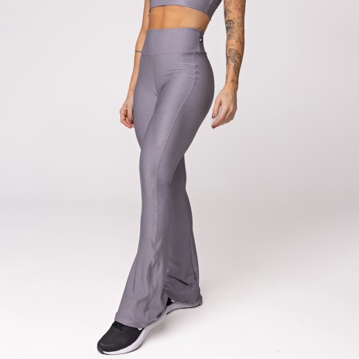 Calça Flare Canelada Cinza