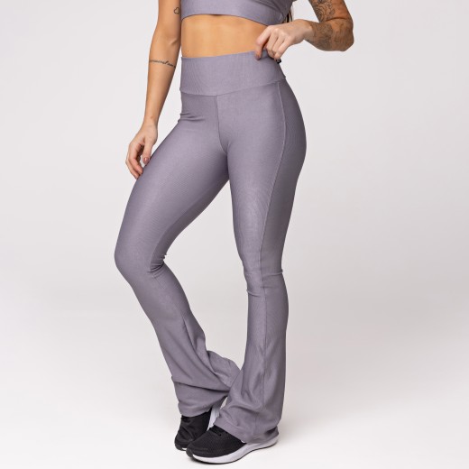 Calça Flare Canelada Cinza