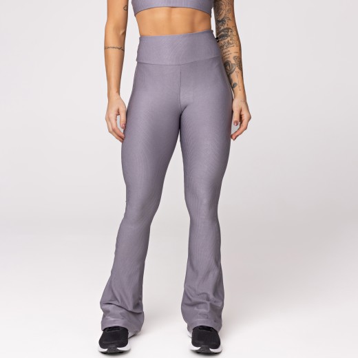 Calça Flare Canelada Cinza