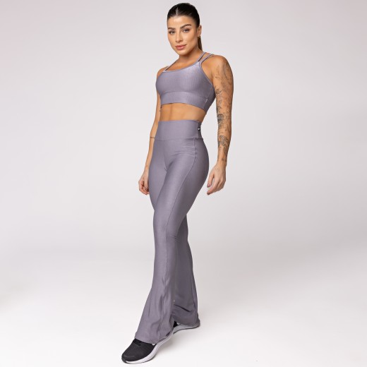Calça Flare Canelada Cinza