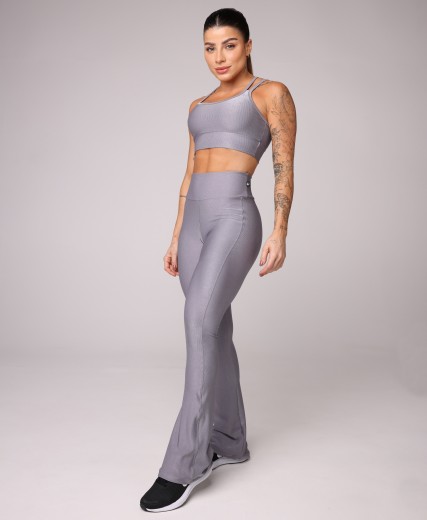 Calça Flare Canelada Cinza