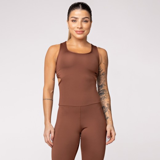 Macacão Fitness Assimétrico Marrom