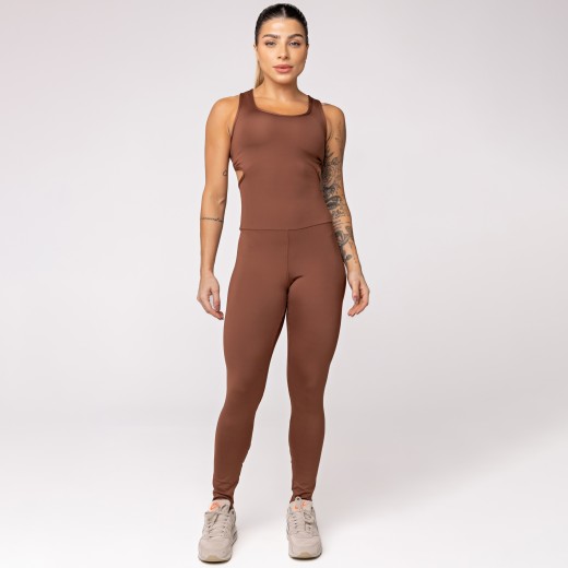 Macacão Fitness Assimétrico Marrom