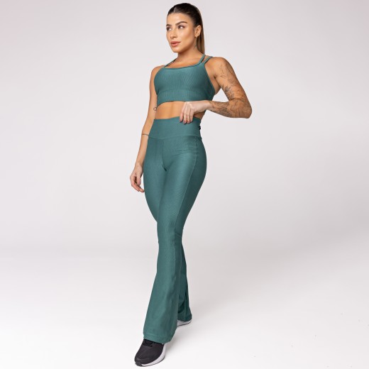 Top Fitness Canelado com Alças Duplas Verde Galápagos
