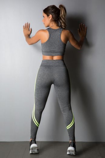 Conjunto Fitness Calça e Top Rajado com Vivo Verde